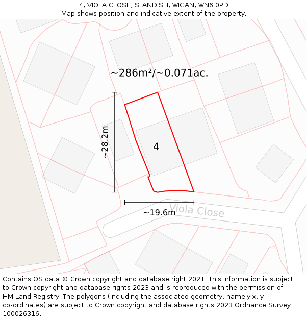 4, VIOLA CLOSE, STANDISH, WIGAN, WN6 0PD: Plot and title map