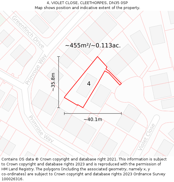 4, VIOLET CLOSE, CLEETHORPES, DN35 0SP: Plot and title map