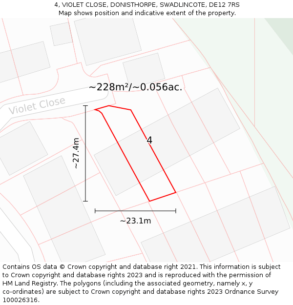 4, VIOLET CLOSE, DONISTHORPE, SWADLINCOTE, DE12 7RS: Plot and title map