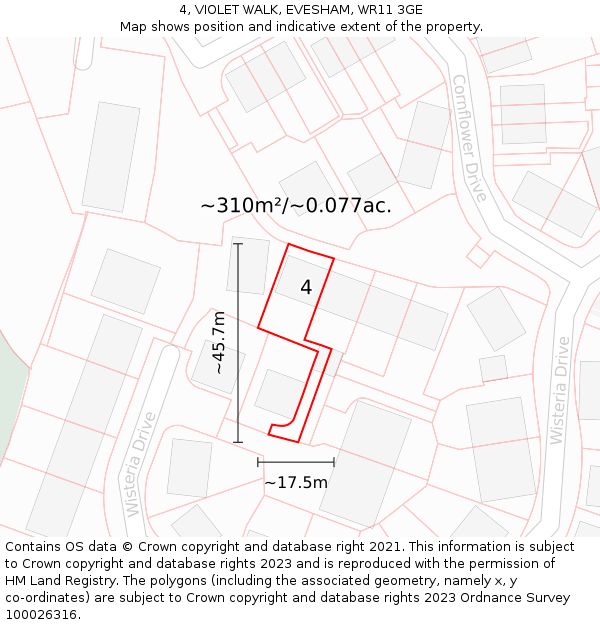 4, VIOLET WALK, EVESHAM, WR11 3GE: Plot and title map