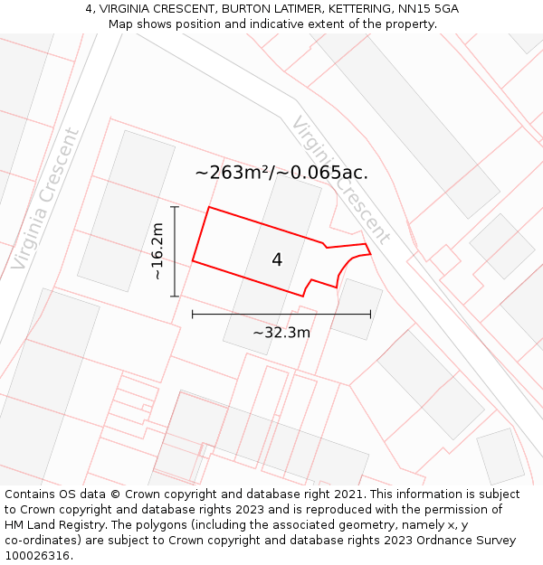 4, VIRGINIA CRESCENT, BURTON LATIMER, KETTERING, NN15 5GA: Plot and title map
