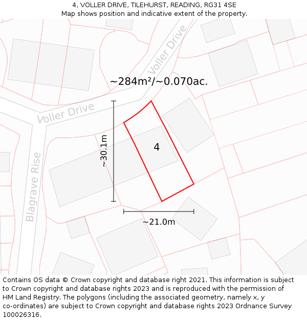 4, VOLLER DRIVE, TILEHURST, READING, RG31 4SE: Plot and title map