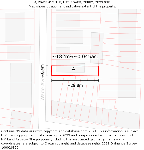 4, WADE AVENUE, LITTLEOVER, DERBY, DE23 6BG: Plot and title map