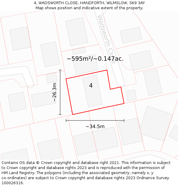 4, WADSWORTH CLOSE, HANDFORTH, WILMSLOW, SK9 3AY: Plot and title map