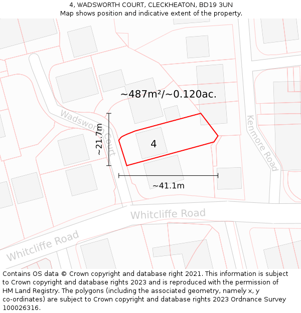 4, WADSWORTH COURT, CLECKHEATON, BD19 3UN: Plot and title map
