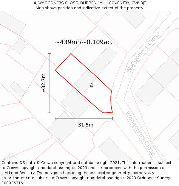 4, WAGGONERS CLOSE, BUBBENHALL, COVENTRY, CV8 3JE: Plot and title map