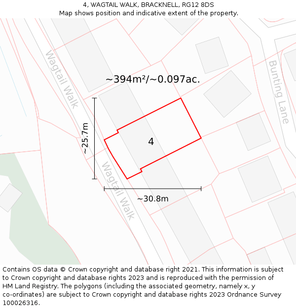 4, WAGTAIL WALK, BRACKNELL, RG12 8DS: Plot and title map
