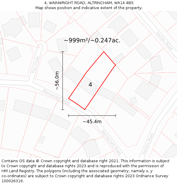 4, WAINWRIGHT ROAD, ALTRINCHAM, WA14 4BS: Plot and title map