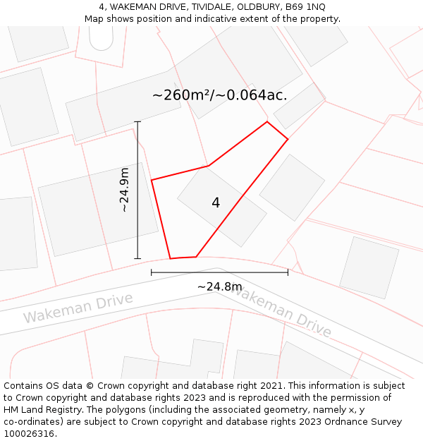 4, WAKEMAN DRIVE, TIVIDALE, OLDBURY, B69 1NQ: Plot and title map