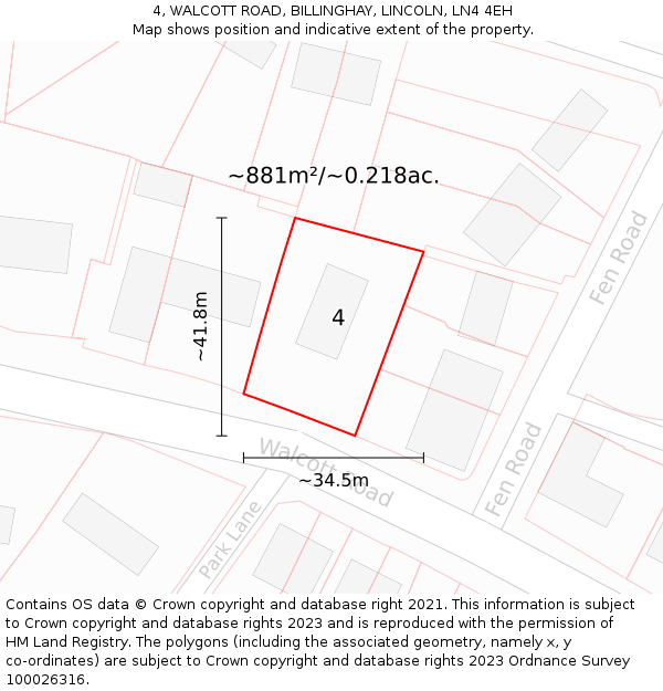 4, WALCOTT ROAD, BILLINGHAY, LINCOLN, LN4 4EH: Plot and title map