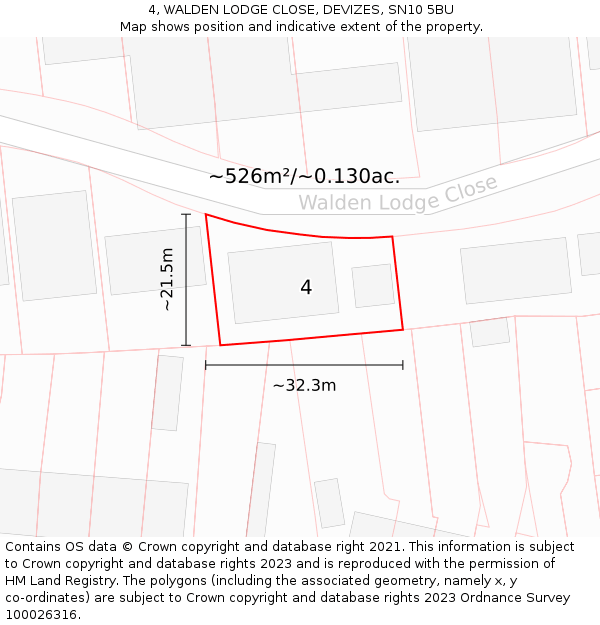 4, WALDEN LODGE CLOSE, DEVIZES, SN10 5BU: Plot and title map