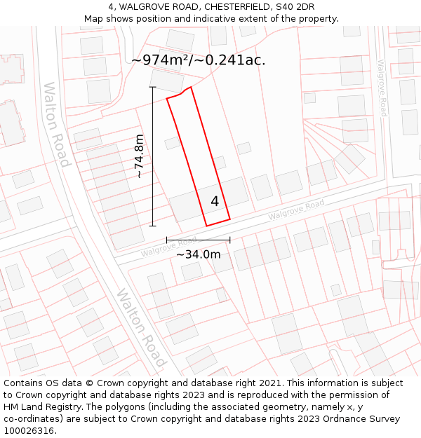 4, WALGROVE ROAD, CHESTERFIELD, S40 2DR: Plot and title map