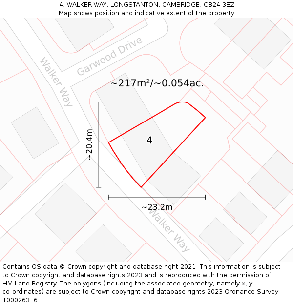 4, WALKER WAY, LONGSTANTON, CAMBRIDGE, CB24 3EZ: Plot and title map
