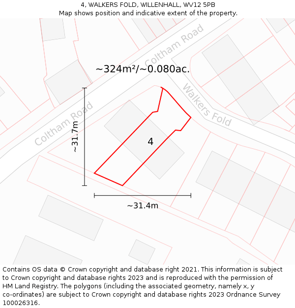 4, WALKERS FOLD, WILLENHALL, WV12 5PB: Plot and title map
