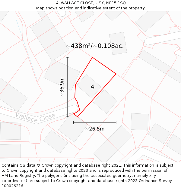 4, WALLACE CLOSE, USK, NP15 1SQ: Plot and title map