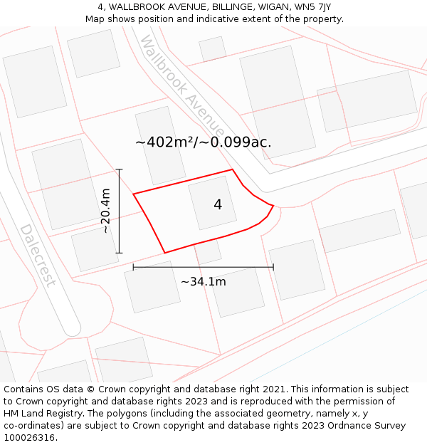 4, WALLBROOK AVENUE, BILLINGE, WIGAN, WN5 7JY: Plot and title map