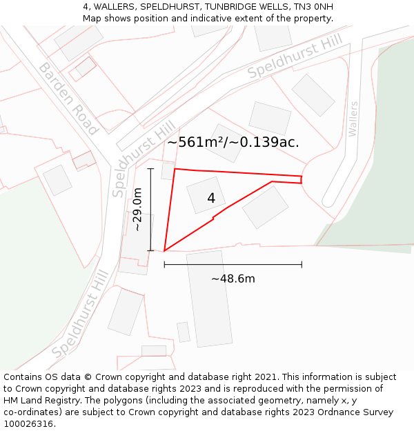 4, WALLERS, SPELDHURST, TUNBRIDGE WELLS, TN3 0NH: Plot and title map