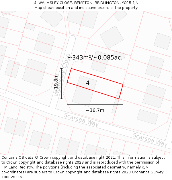 4, WALMSLEY CLOSE, BEMPTON, BRIDLINGTON, YO15 1JN: Plot and title map
