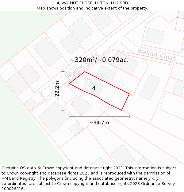 4, WALNUT CLOSE, LUTON, LU2 9BB: Plot and title map