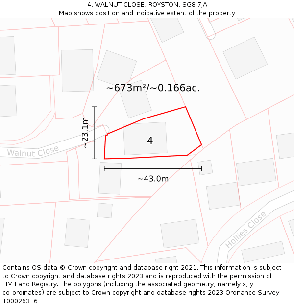 4, WALNUT CLOSE, ROYSTON, SG8 7JA: Plot and title map