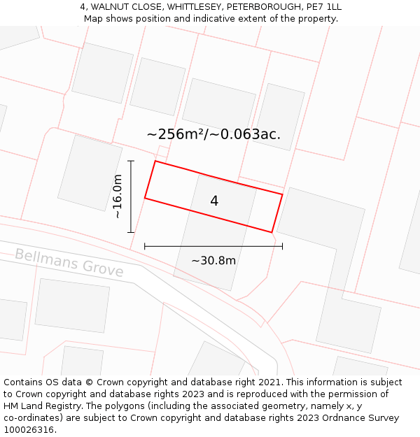 4, WALNUT CLOSE, WHITTLESEY, PETERBOROUGH, PE7 1LL: Plot and title map