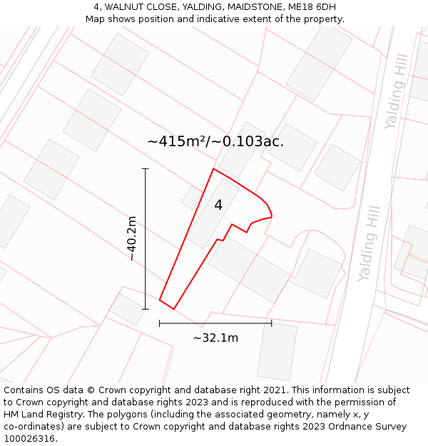 4, WALNUT CLOSE, YALDING, MAIDSTONE, ME18 6DH: Plot and title map