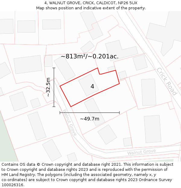4, WALNUT GROVE, CRICK, CALDICOT, NP26 5UX: Plot and title map