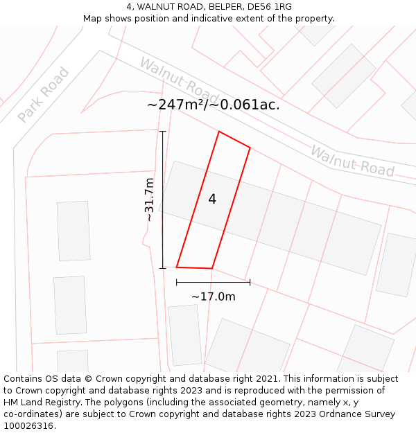 4, WALNUT ROAD, BELPER, DE56 1RG: Plot and title map