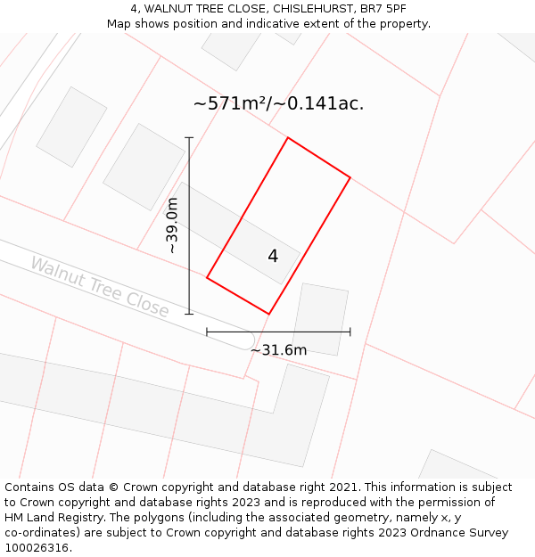 4, WALNUT TREE CLOSE, CHISLEHURST, BR7 5PF: Plot and title map