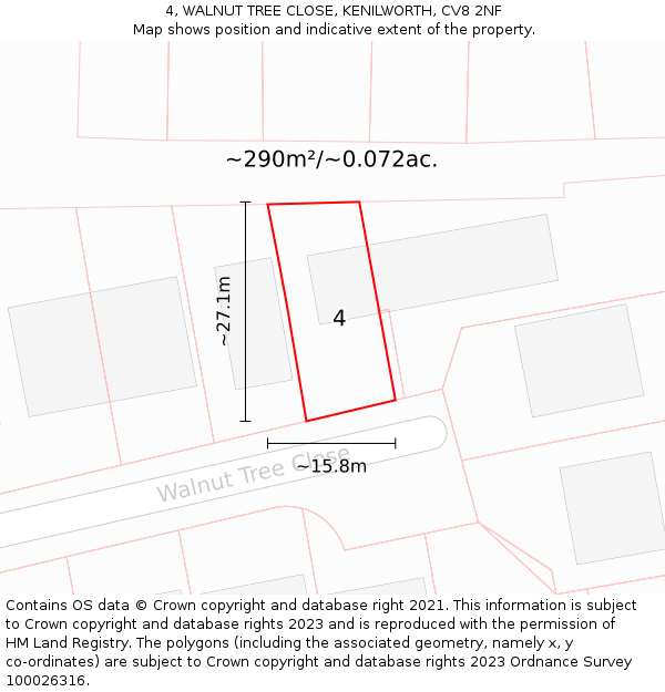 4, WALNUT TREE CLOSE, KENILWORTH, CV8 2NF: Plot and title map