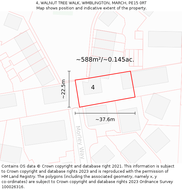 4, WALNUT TREE WALK, WIMBLINGTON, MARCH, PE15 0RT: Plot and title map