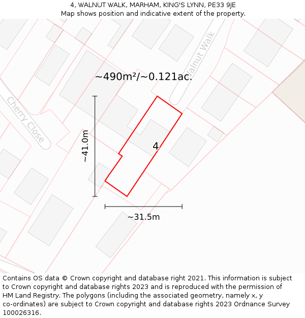 4, WALNUT WALK, MARHAM, KING'S LYNN, PE33 9JE: Plot and title map