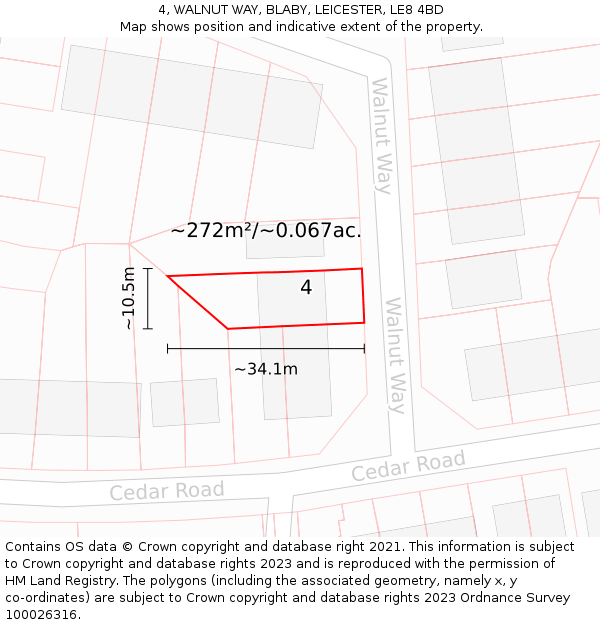 4, WALNUT WAY, BLABY, LEICESTER, LE8 4BD: Plot and title map
