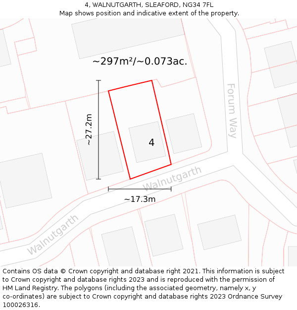 4, WALNUTGARTH, SLEAFORD, NG34 7FL: Plot and title map