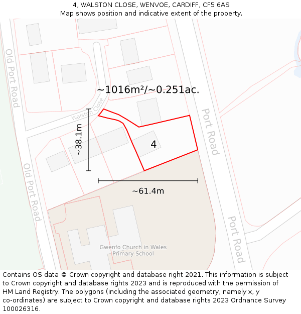 4, WALSTON CLOSE, WENVOE, CARDIFF, CF5 6AS: Plot and title map