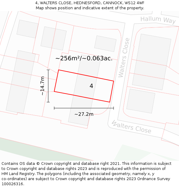 4, WALTERS CLOSE, HEDNESFORD, CANNOCK, WS12 4WF: Plot and title map