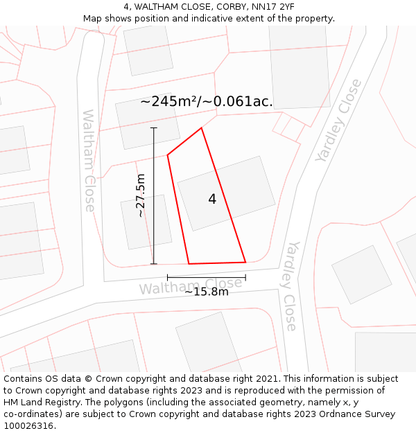 4, WALTHAM CLOSE, CORBY, NN17 2YF: Plot and title map