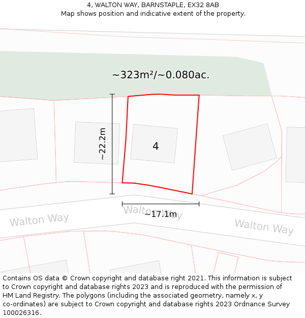 4, WALTON WAY, BARNSTAPLE, EX32 8AB: Plot and title map