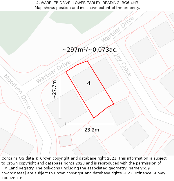 4, WARBLER DRIVE, LOWER EARLEY, READING, RG6 4HB: Plot and title map