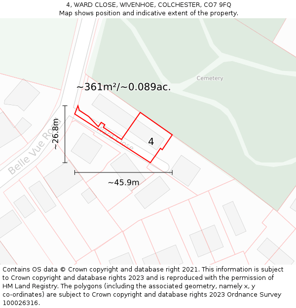 4, WARD CLOSE, WIVENHOE, COLCHESTER, CO7 9FQ: Plot and title map
