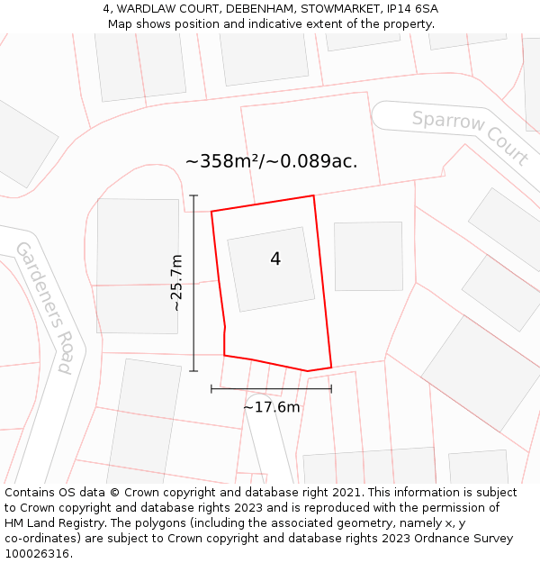 4, WARDLAW COURT, DEBENHAM, STOWMARKET, IP14 6SA: Plot and title map