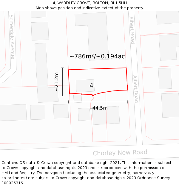 4, WARDLEY GROVE, BOLTON, BL1 5HH: Plot and title map