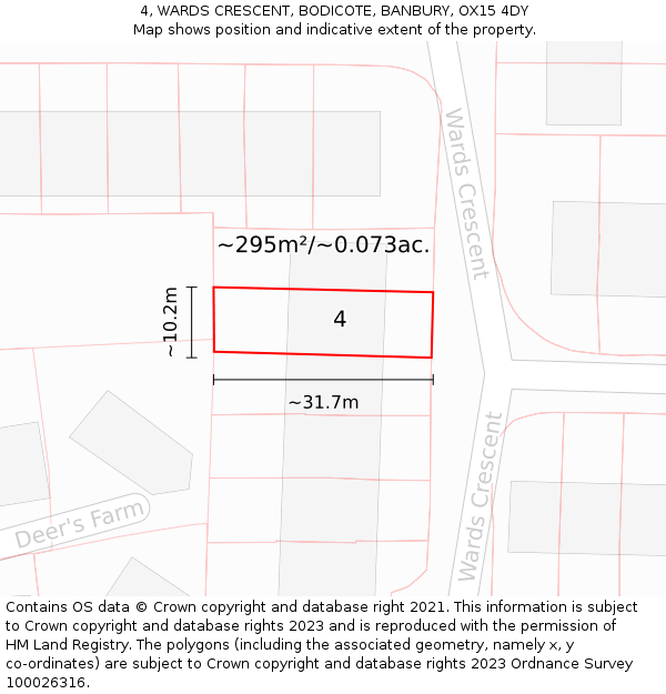 4, WARDS CRESCENT, BODICOTE, BANBURY, OX15 4DY: Plot and title map
