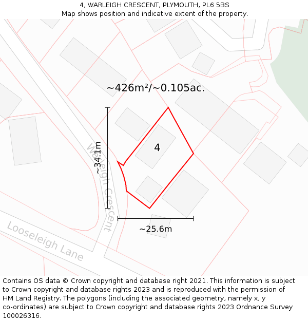 4, WARLEIGH CRESCENT, PLYMOUTH, PL6 5BS: Plot and title map