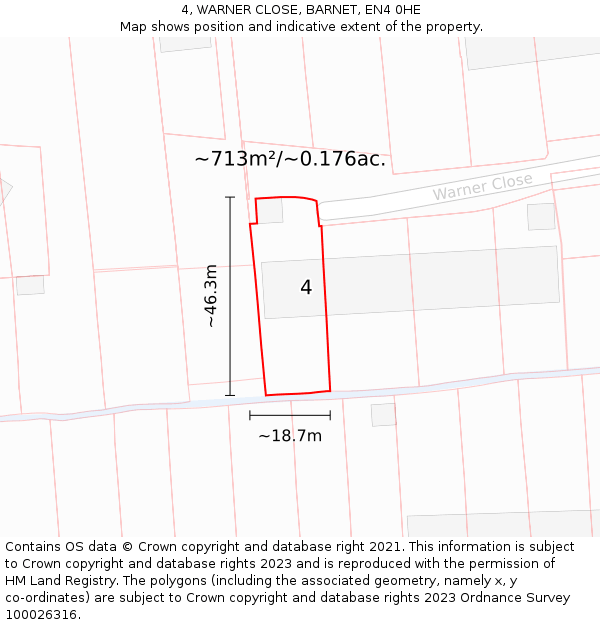 4, WARNER CLOSE, BARNET, EN4 0HE: Plot and title map