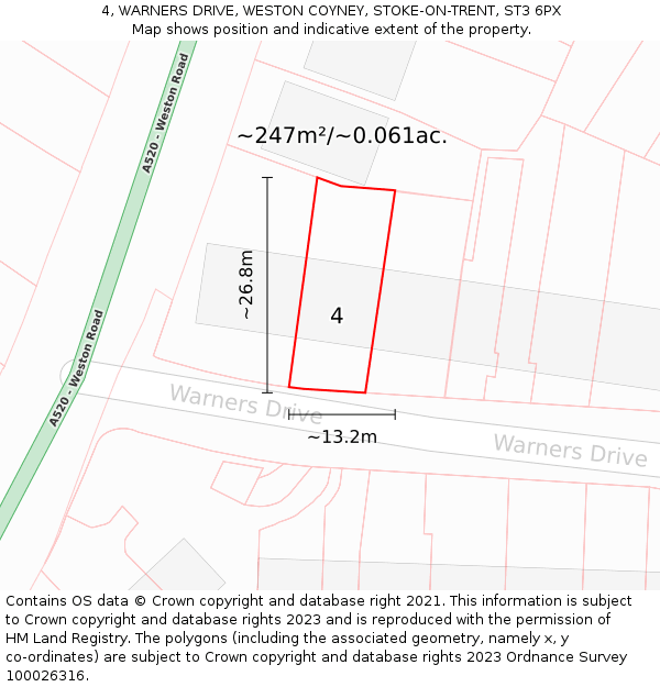 4, WARNERS DRIVE, WESTON COYNEY, STOKE-ON-TRENT, ST3 6PX: Plot and title map