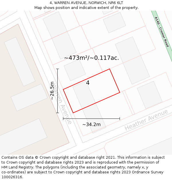 4, WARREN AVENUE, NORWICH, NR6 6LT: Plot and title map