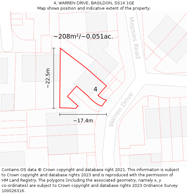 4, WARREN DRIVE, BASILDON, SS14 1GE: Plot and title map