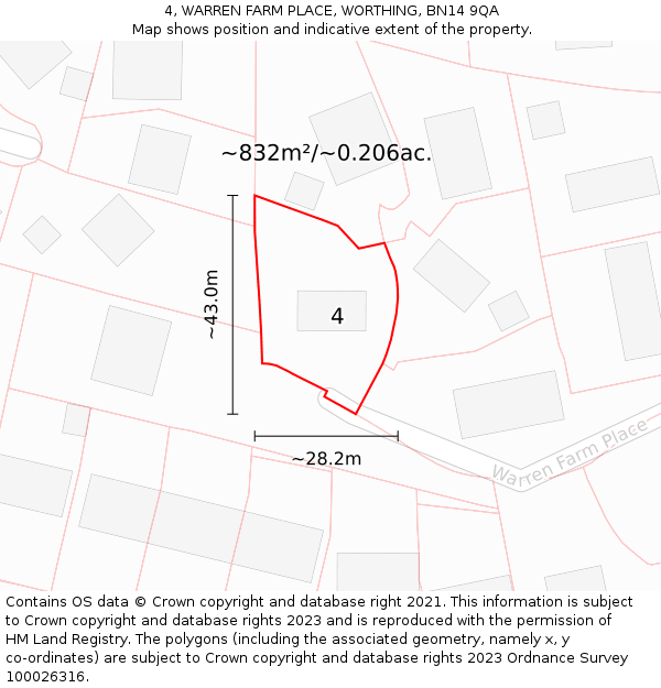 4, WARREN FARM PLACE, WORTHING, BN14 9QA: Plot and title map