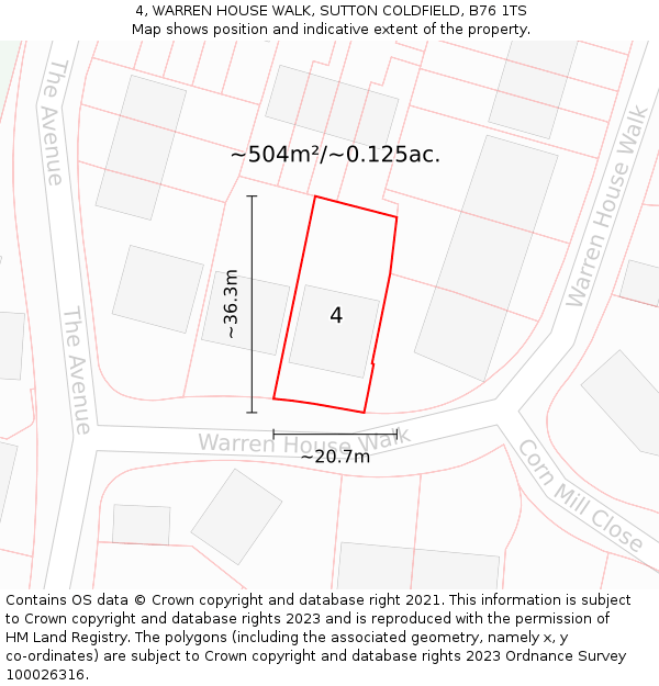 4, WARREN HOUSE WALK, SUTTON COLDFIELD, B76 1TS: Plot and title map